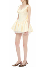 bernice backless pleated puffy Mini Dress - Champagne