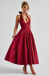 Effie back bow Midi Dress - Red
