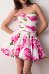 rose light Bubble Hem strapless Mini Dress