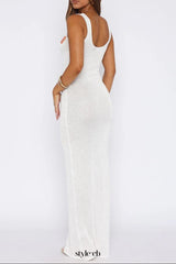 Butterfly Blossom Sequin Knit Maxi Dress In White