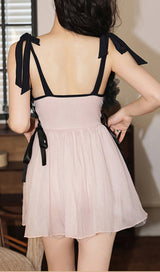 Doman Pink Mesh Embellished One-Piece Swimsuit