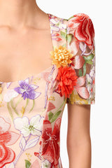 trista multicolor Square Neck backless Mesh Embroidered Fishtail maxi Dress