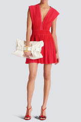 v-neck sleeveless flared knit mini dress in red