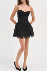 Lace hollow Sleeveless Mini Dress in black