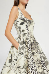 maggie Leopard print pleated midi dress