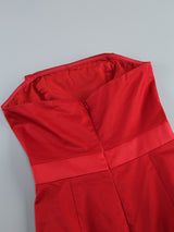 demi bow strapless midi dress in merlot