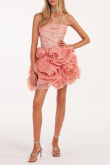 georgia Appliquéd organza coral mini dress