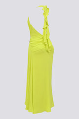 maéva halter neck slit plunge neck maxi dress in green