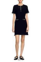 simona hollow knit Mini dress in black