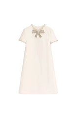 jocelyn rhinestone Embroidered Crepe mini Dress in ivory