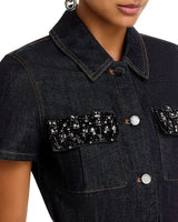 miriam Denim Crystal Trim Mini Dress in black