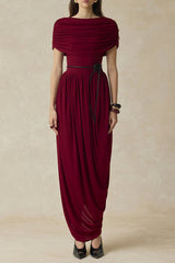 cecilia Cocoon Gathering Maxi Dress in wine