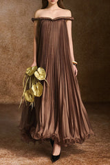donna A-line Off-Shoulder Silk Organza Maxi Dress in brown