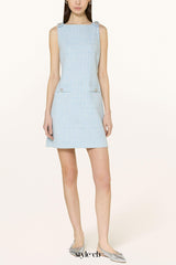 halter neck tweed vest mini dress in blue
