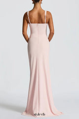 pleated high slit Stretch crepe maxi dress in pink