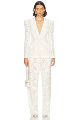 elvira v-neck Lace Blazer set in white