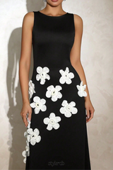 marcia 3D Flower A-Line maxi dress in black