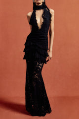 hulda cotton lace hollow maxi dress in black