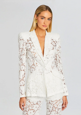 elvira v-neck Lace Blazer set in white
