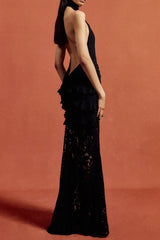 hulda cotton lace hollow maxi dress in black