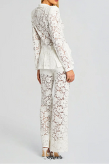elvira v-neck Lace Blazer set in white