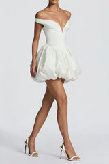 daisy v-neck strapless puffy Mini Dress - Ivory