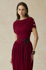 cecilia Cocoon Gathering Maxi Dress in wine