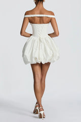 daisy v-neck strapless puffy Mini Dress - Ivory