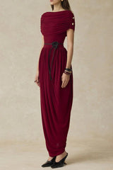cecilia Cocoon Gathering Maxi Dress in wine