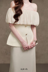 karen Straight Plain Foam Silk strapless Maxi dress in white