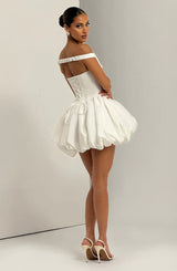 daisy v-neck strapless puffy Mini Dress - Ivory