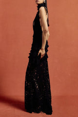 hulda cotton lace hollow maxi dress in black