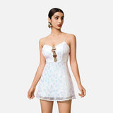 gabrielle Petal-like gradient sequin mini dress in white