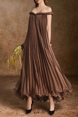 donna A-line Off-Shoulder Silk Organza Maxi Dress in brown