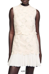 embroidery backless Guipure mini Dress in ecru