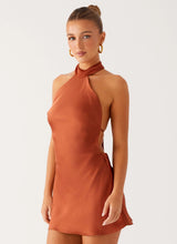 halter backless satin Mini Dress in Rust