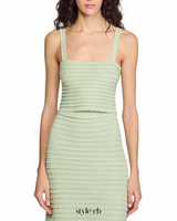 Rhinestone Trim Knit Crop Top in Almond Green