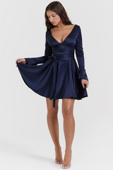 plunge v-neck mini dress in navy