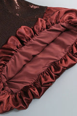 Strapless Sequin Bubble Mini Dress in brown