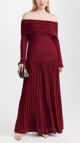 sara bodycon strapless long sleeve maxi dress in burgundy
