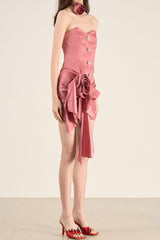 Tube Top Rosette Mini Two Piece Dress in Pink