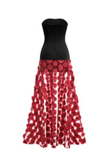 Nodin Strapless Dot Mesh Maxi Dress in red
