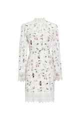 sebastiane Lace-trim long-sleeve floral midi dress in white