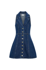 eartha Collared Denim Mini Dress - Dark Blue