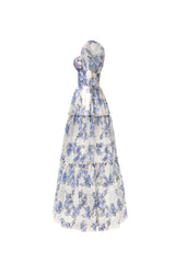 Hydrangea print Voluminous Sleeves maxi Dress in blue