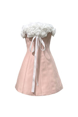 gladys Strapless 3d Floral Corset A-Line Dress in Pink