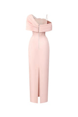 leona Sheath Asymmetric Shoulder Taffeta Ankle maxi Dress in pink