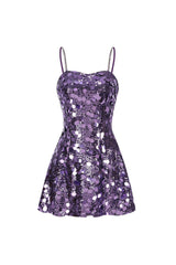 virginia Strappy Sequin Embellished Mini Dress in purple