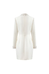 Beaded cuffs long sleeve mini dress in white