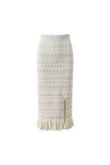 Crochet Trim Knit Skirt in ecru